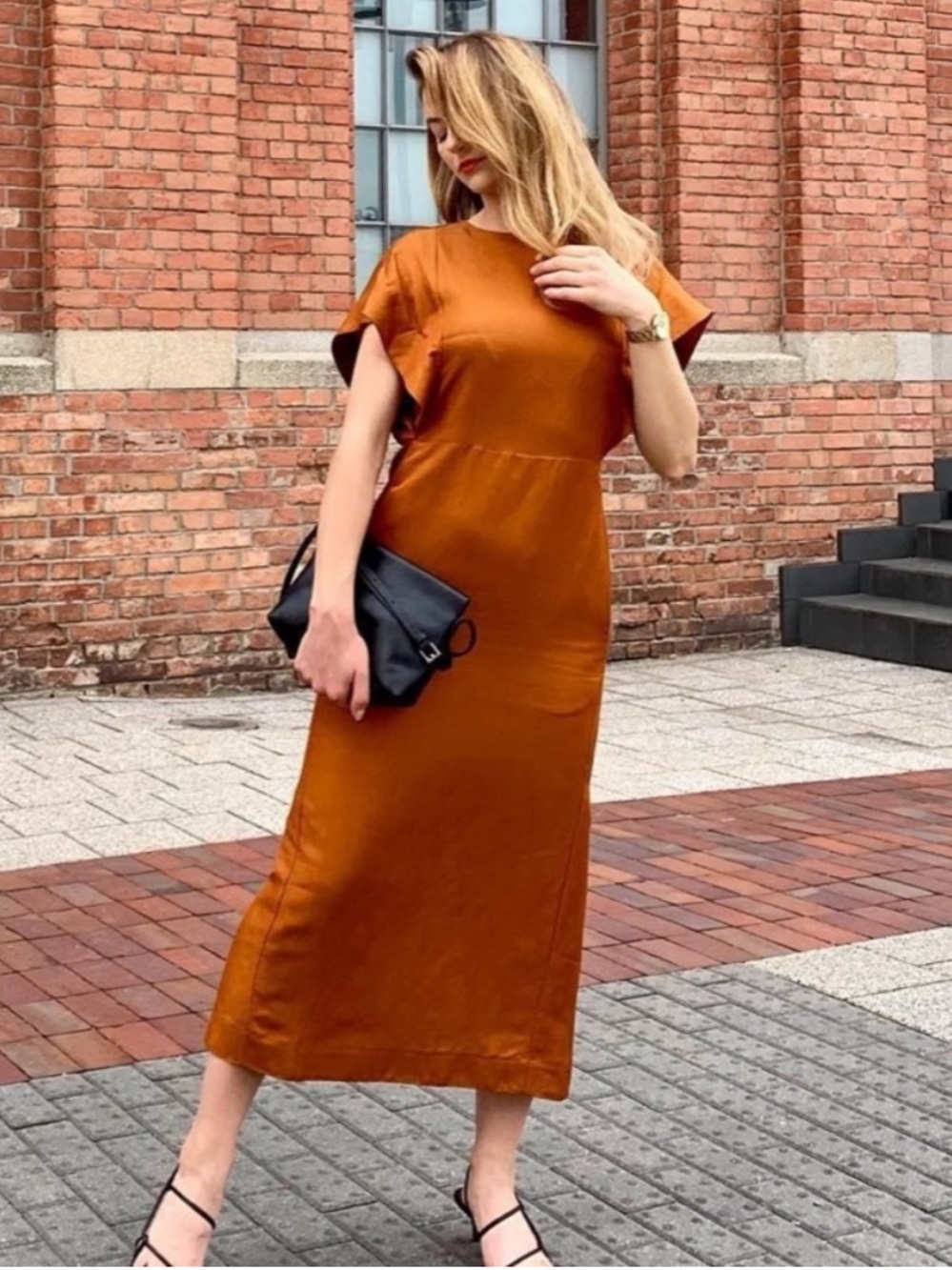 COS Kimono-Shape Sleeve Long Dress Orange Size 12